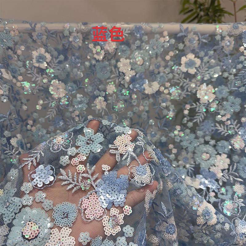 1yard Heavy Embroidery Wedding Dress Fabric Mesh Lace For DIY Sewing Cheongsam Bride Dress Embroidery Sequin Embroidery Cloth