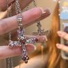 Y2K Collana con croce di zirconi Collane con ciondolo croce con cuore d'amore rosa viola per donne Gioielli gotici Accessori per ragazze da festa