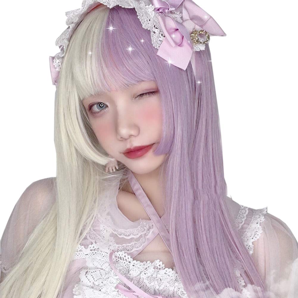 

Парик принцессы, термостойкий до 180 градусов, длинный, фиолетово-бежевый, двухцветный, в стиле Лолита, Харадзюку.