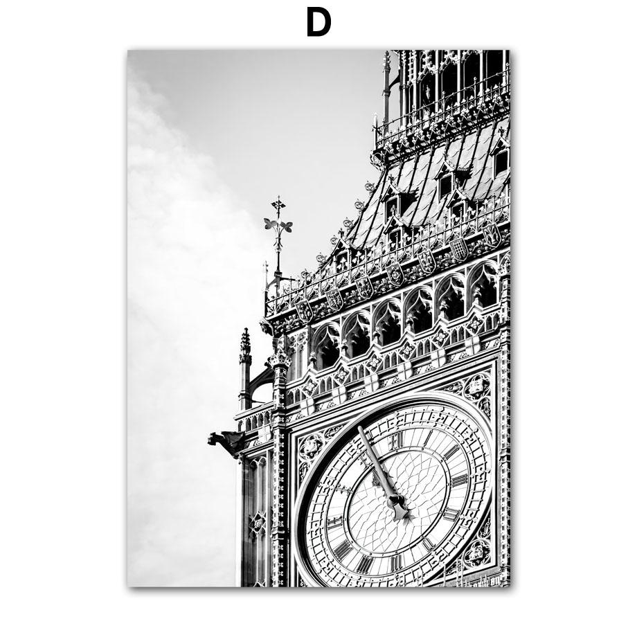 Modern London City Landmark Landscape Wall Art Canvas Painting Black White Poster Big Ben Bus Dandelion Pictures Home Room Decor