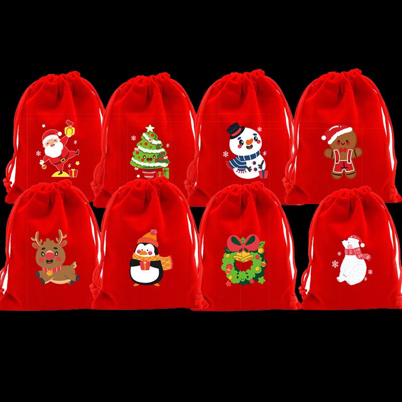 Christmas Red Velvet Drawstring Gift Bags