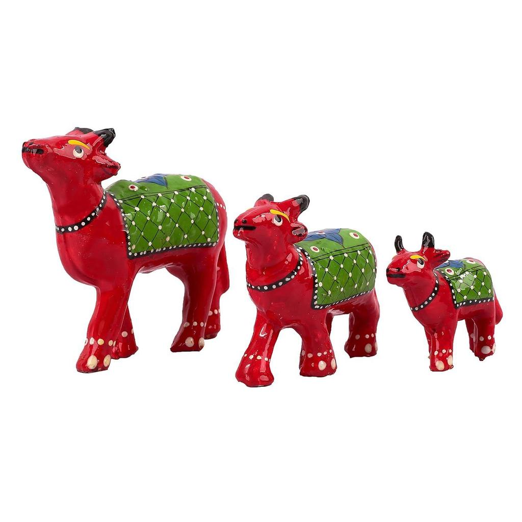 Set mit 3 ROTEN Kuh-Dekofiguren für Heimdekoration, Tischdekoration und als Geschenk (10x9, 7.5 x6.5,6x5 CM) (rot)