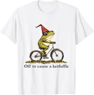 Off To Cause A Kerfuffle Frog Funny Weirdcore Sayings Unique T-Shirt