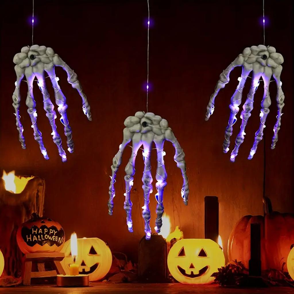 Purple Claw/ String Lights Plastic Skeleton Hand Design With Glowing Purple Effect Halloween Decorations
