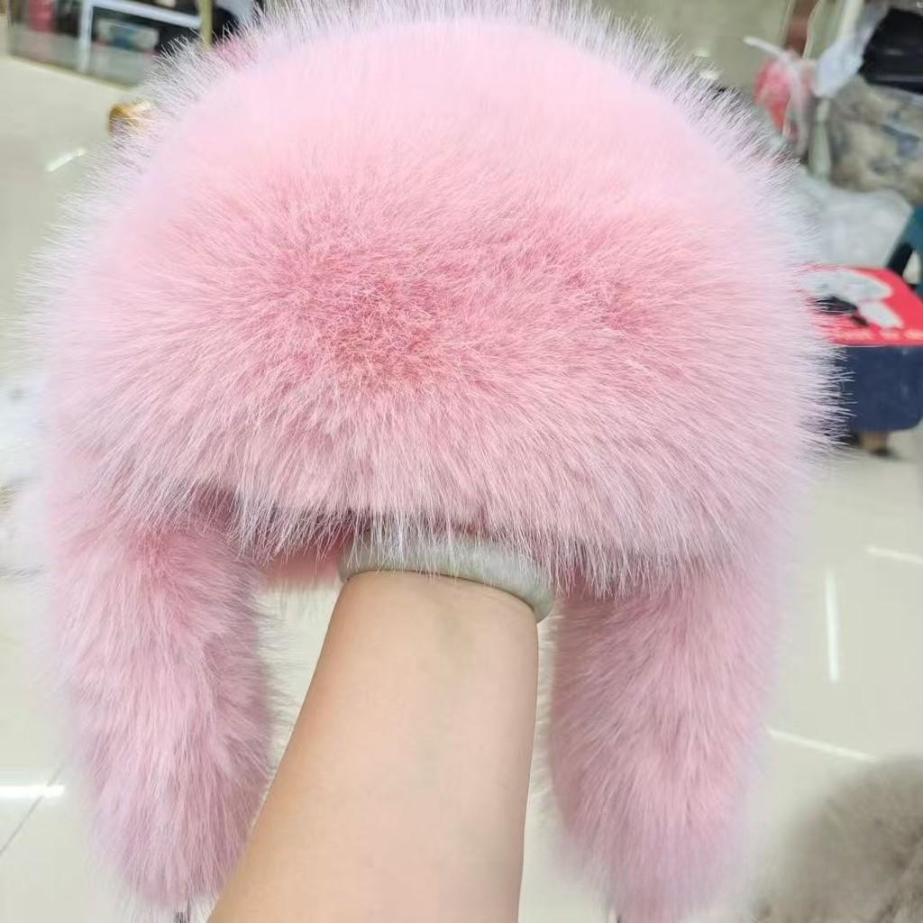 

Winter Faux Fur Hat For Adults With Thick Warm Thatch Material For Cold Weather Wear Pink