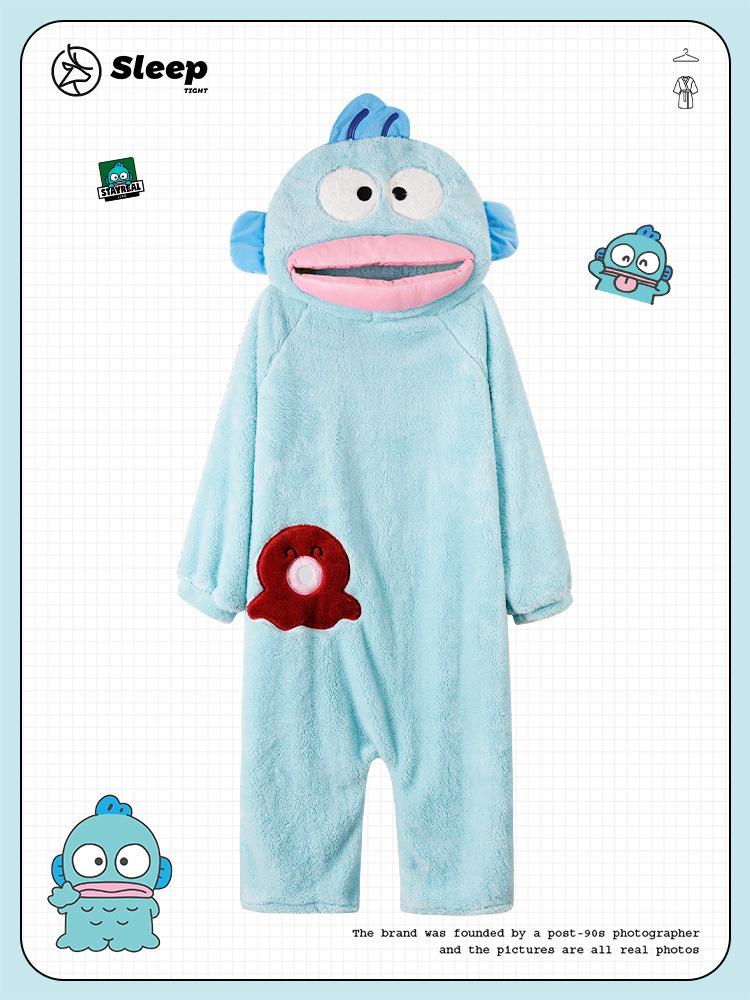 

Cozy Fish-Themed Couples Pajamas & Bathrobe Set - Women s Thick Coral Fleece, Men s Velvet-Lined One-Piece XXL [150—170 lbs]