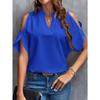 Women's summer new solid color V-neck temperament fashion off-the-shoulder sleeves women's top