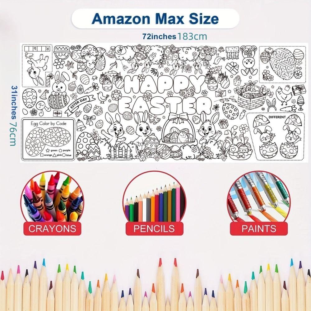 Pôster Gigante de Colorir Páscoa DIY Coelho de Desenho Animado Banner Gigante para Colorir Presente Arte Artesanato Toalha de Mesa de Páscoa