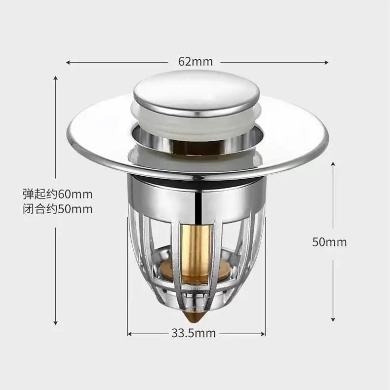 

Universal Rebound Drain Plug Filter Basin Pop-up Chrome Sink Filter with Hair Catcher Bathroom Sink Drain Stopper Easy Push Type серебряный