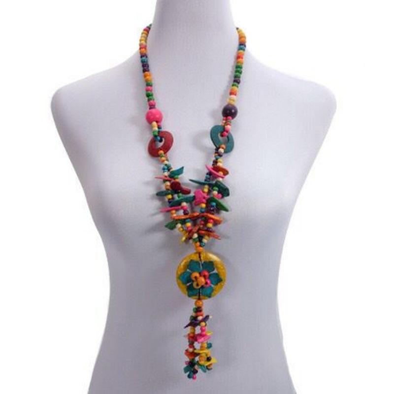 JMXD-Bohemian ethnic style necklace coconut shell pendant colorful multi-layer beaded retro hand-woven necklace women's jewelry