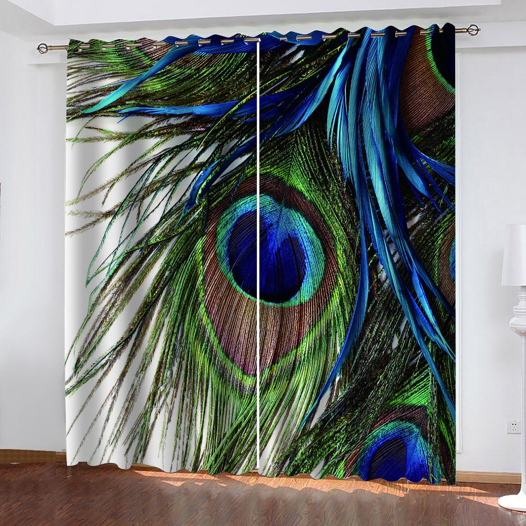 Digital Printing Peacock Animal Series Sunshade Curtains Living Room Bedroom Home Decoration Colored Feather Pattern Curtains