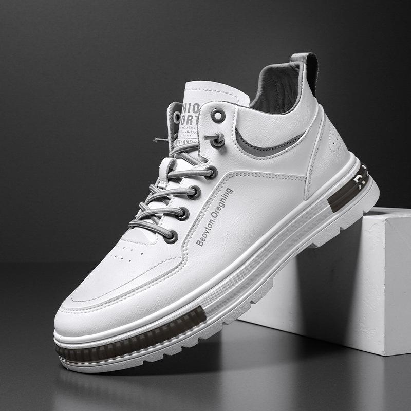 

Весенняя мужская обувь 2025 новая мужская повседневная кожаная обувь на одной педали маленькие белые кеды высокие ботинки Мартин универсальная трендовая обувь 44 белый