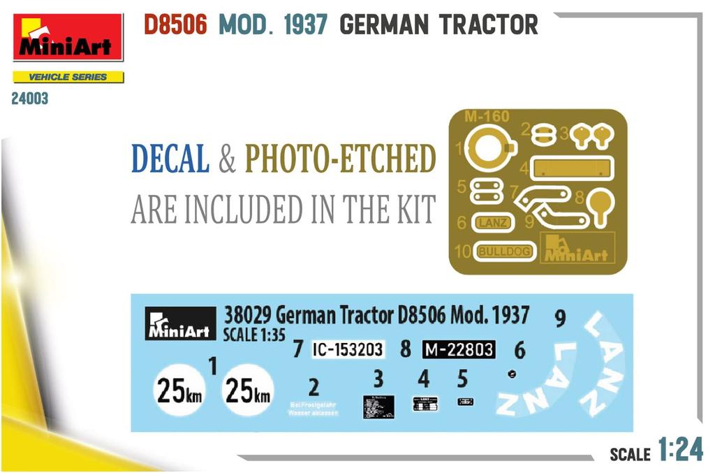 Miniart German Tractor D8506 1937 Plastic Model MA24003 1/24