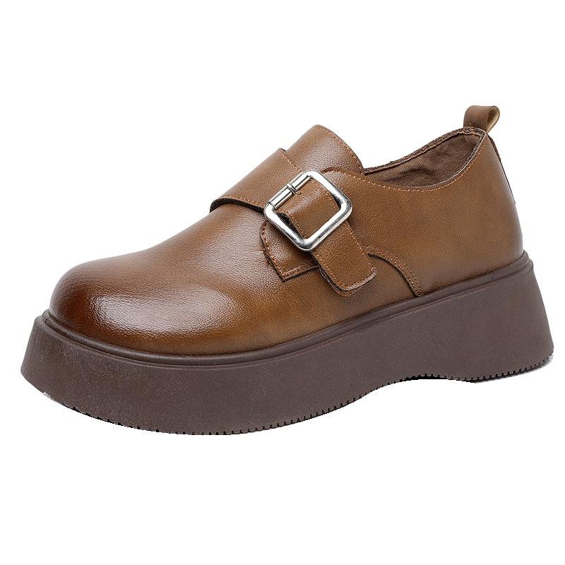 Women's New Fashionable and Comfortable Soft-soled Platform Small Leather Shoes Trend Retro Height Increase One Pedal