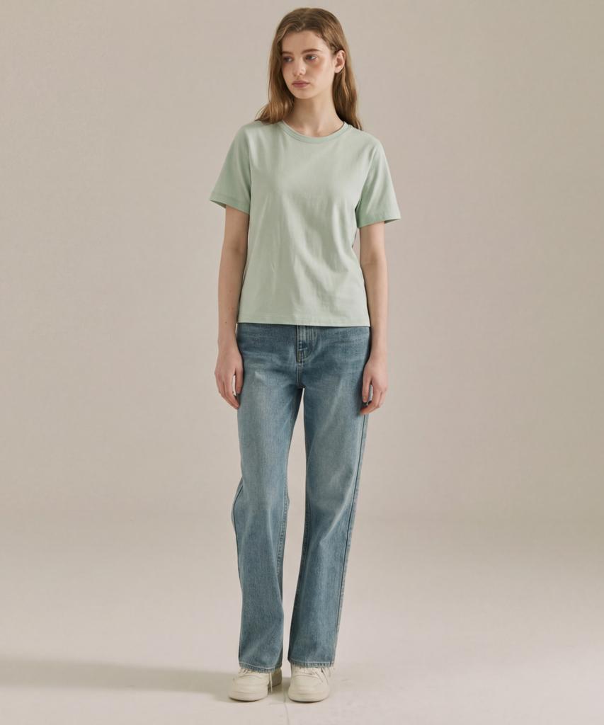 BASIC HOUSE Women'S Premium 40-Count Round Neck Short Sleeve T-Shirt Mint Lats0211