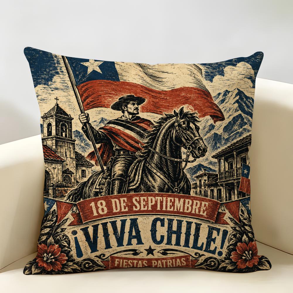 Fiestas Patrias Cushion Cover Durable Hypoallergenic Organic Linen Pillow Cover Short Size Washable Skin-Friendly