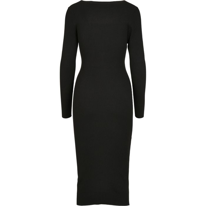 Robe longue femme - Urban Classics - Knit - Noir - Col roulé - Manches évasées