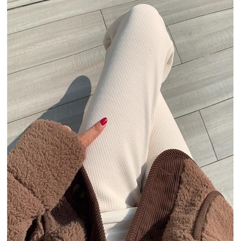 Damen Kaffeefarbene Chenille-Cordhose mit weitem Bein - Herbst/Winter Bodenlang, Lässig Gerades Bein - Weiß