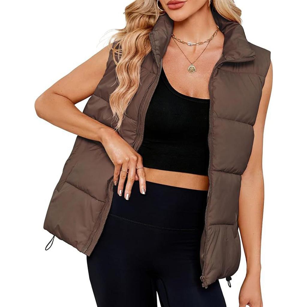Women's Fashion Standing Collar Sleeveless Cotton Jacket Zipper Thickened Vest Jacket
