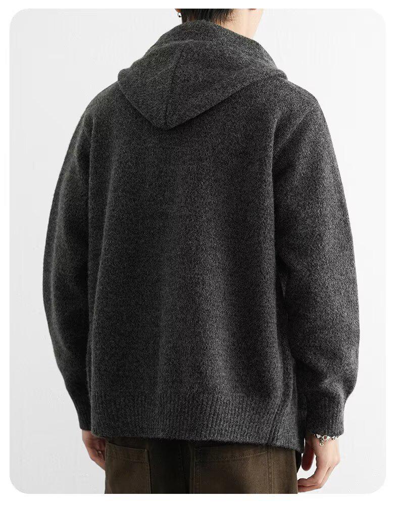 Men's Arctic Velvet Hooded Knit Cardigan Sweater - Trendy, Casual, Loose Fit