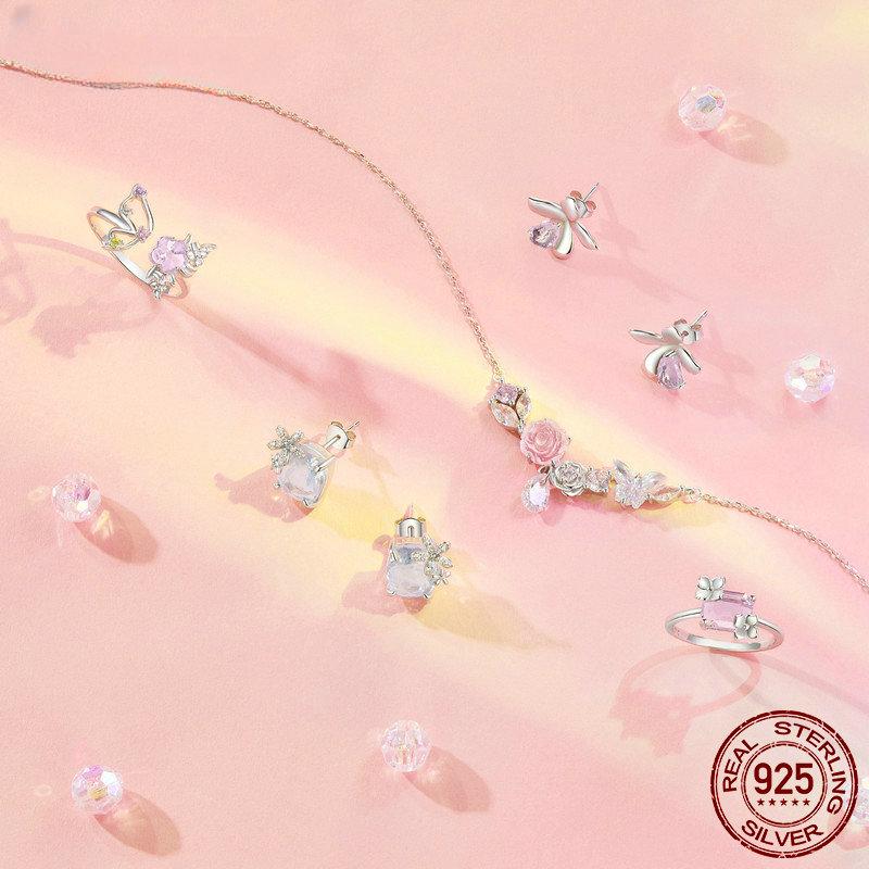 S925 Sterling Silver Romantic Flower Necklace Fantasy Butterfly Neck Chain for Women  Valentine's Day Fine Jewelry Gift