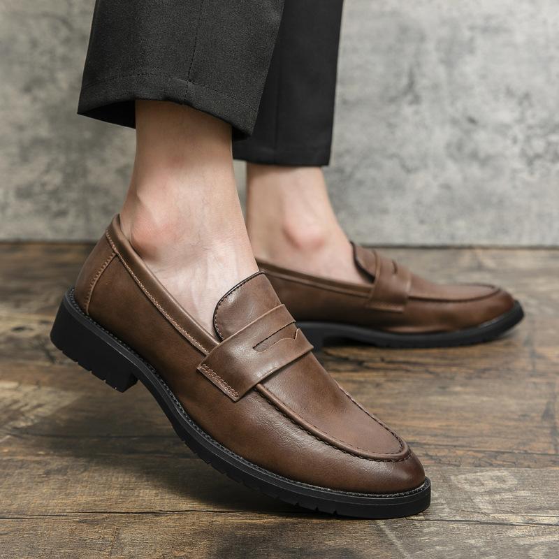 Leather Shoes Men's Shoes Spring and Autumn One-pedal Retro Foot Cover Round Head British Loafers Lazy Casual Shoes