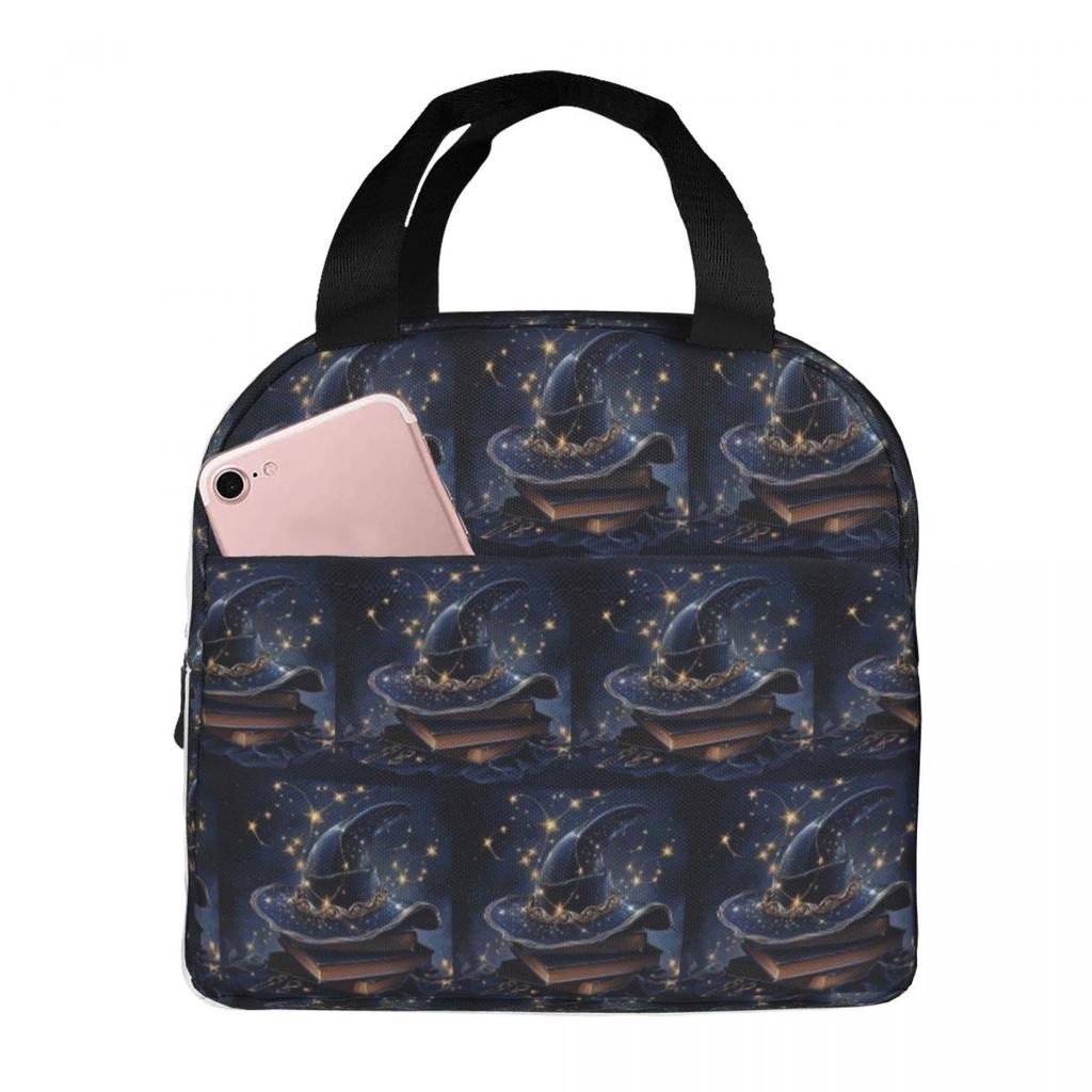 One Arcane Witch Hat Pattern Insulated Lunch Bag for Women Children Portable Food Boxes Thermal Lunch Box Tote