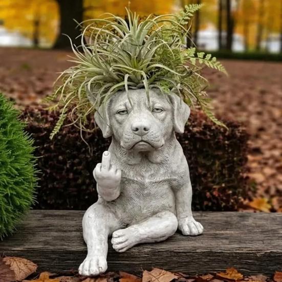 Bulldog Flowerpot Creative Decorative Planter with Unique Attitude Design Eye-Catching Garden Decor Indoor Outdoor Plant Pot Novelty Flower Planters