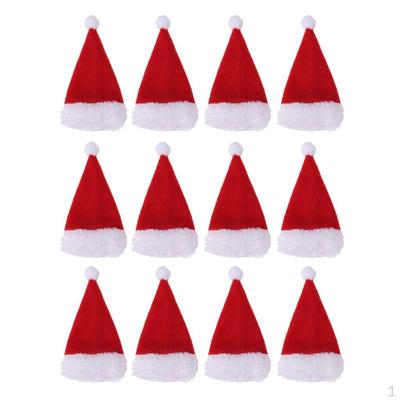 12/set Mini Christmas Santa Hat for Wine Bottle Cover & Cutlery Holder Decoration