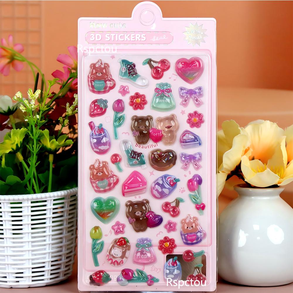 Cute Cartoon Animals Series 3D Puffy Stickers Funny Three-Dimensional Relief Sticker Luggage Guitar Phone Decals Decoration