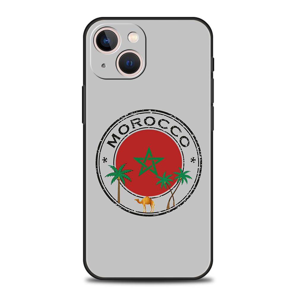 Morocco Flag Passport Luxury Phone Case For iPhone 11 12 13 14 15 Pro Max Mini X XR XS 7 8 Plus SE Silicone Cover Black Funda