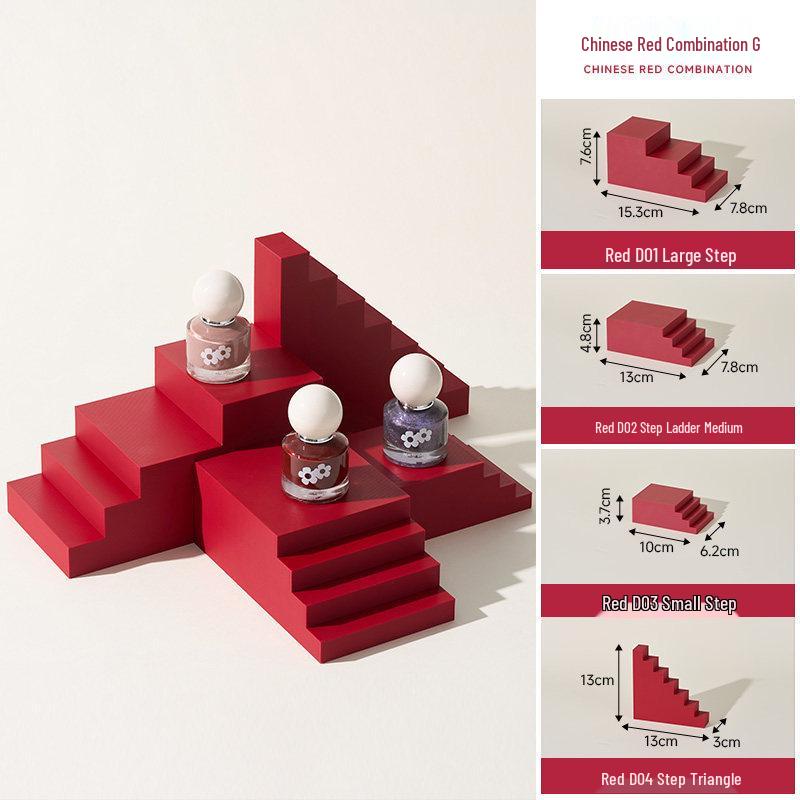 Chinese Red Geometric Photography Props: New Year Theme Still Life Display Stand