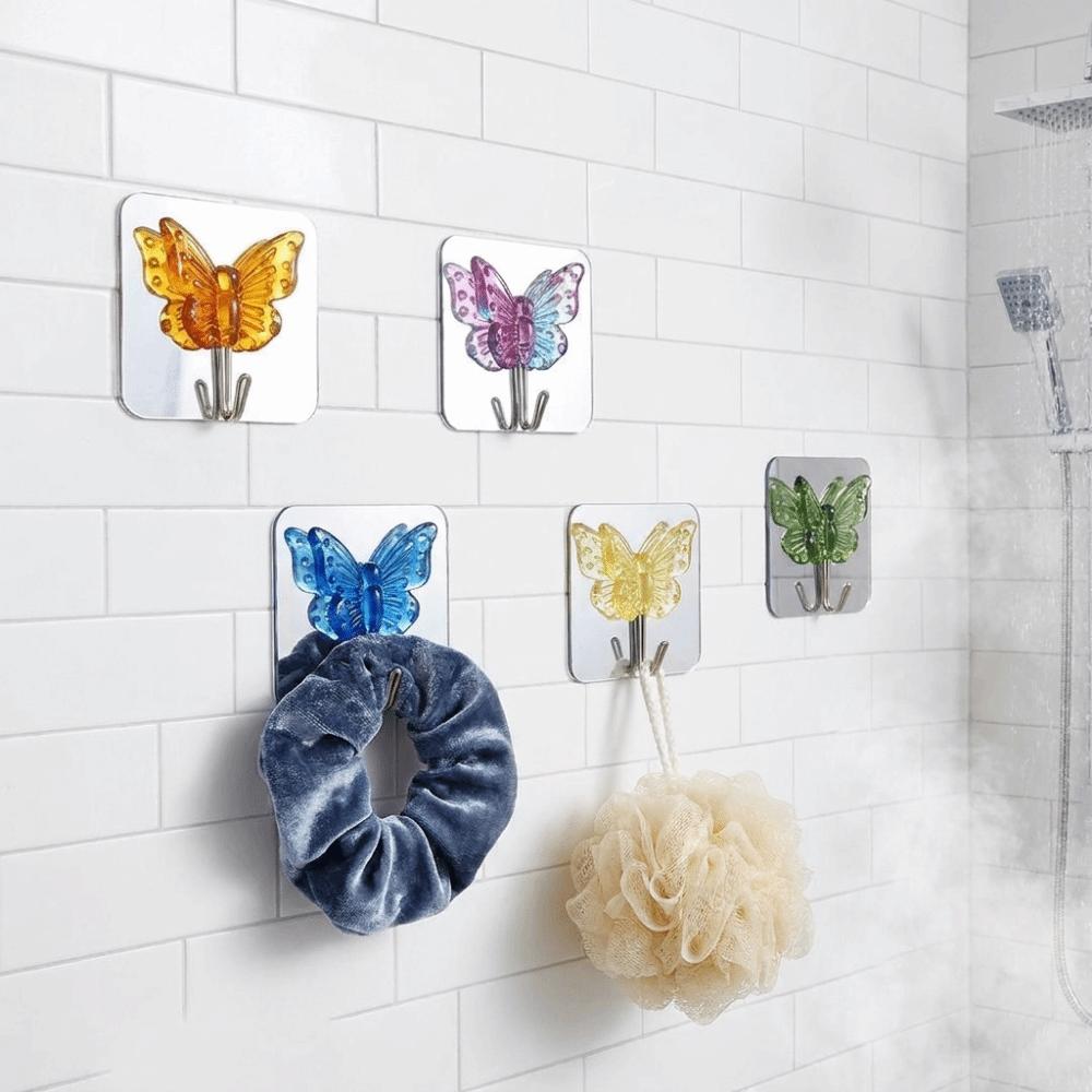 2PCS Waterproof Crystal Glass Butterfly Hooks Decorative Wall Hooks Bathroom Hook  for Living Room