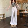 Jeans Blancos Micro Campana Mujer Petite Cintura Alta Pantalones Herradura Finos y Versátiles No Se Pegan a la Pierna Pantalones de Campana Pantalones Largos de Mezclilla