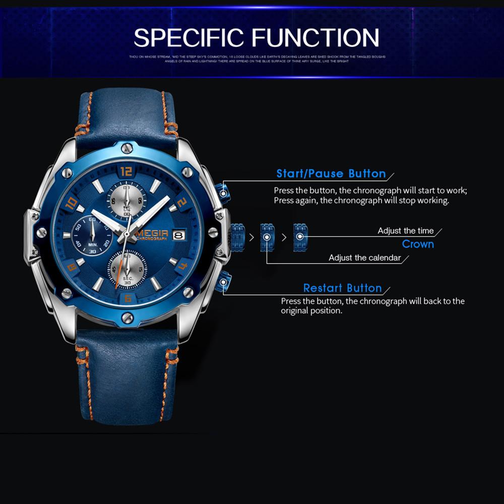 Megir Montre de Sport créative hommes Relogio Masculino mode chronographe Quartz montres horloge heure en cuir militaire armée montre