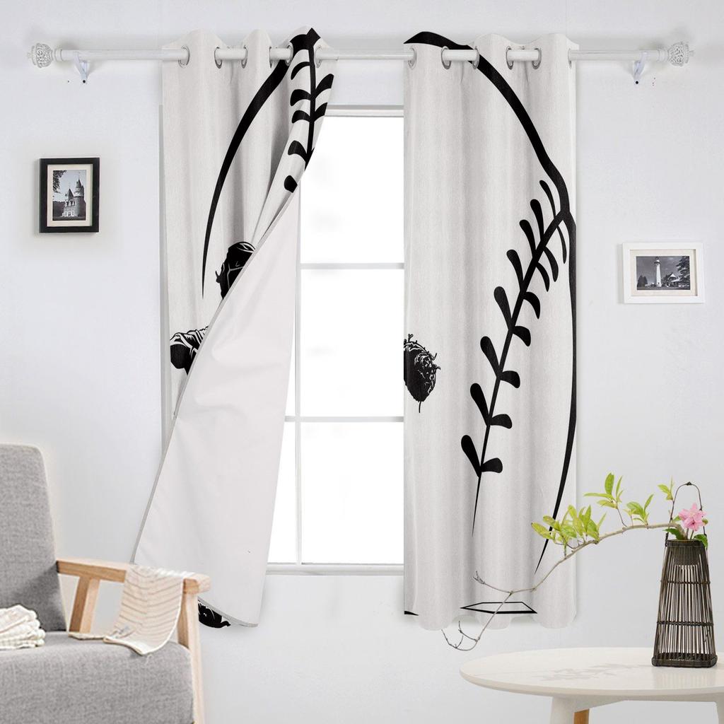 Baseball Catcher Baseball Player Black White Blackout Curtains For Kitchen Bedroom Kids Room Window Curtains for Living Room