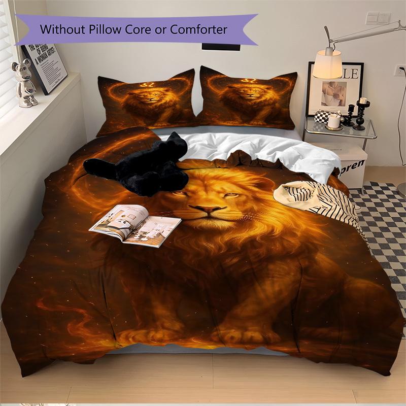 3pc Lion Zodiac Cover Set - 1 Quilt Cover + 2 Pillowcases, All Seasons Bedroom Setting, Perfect for Home063