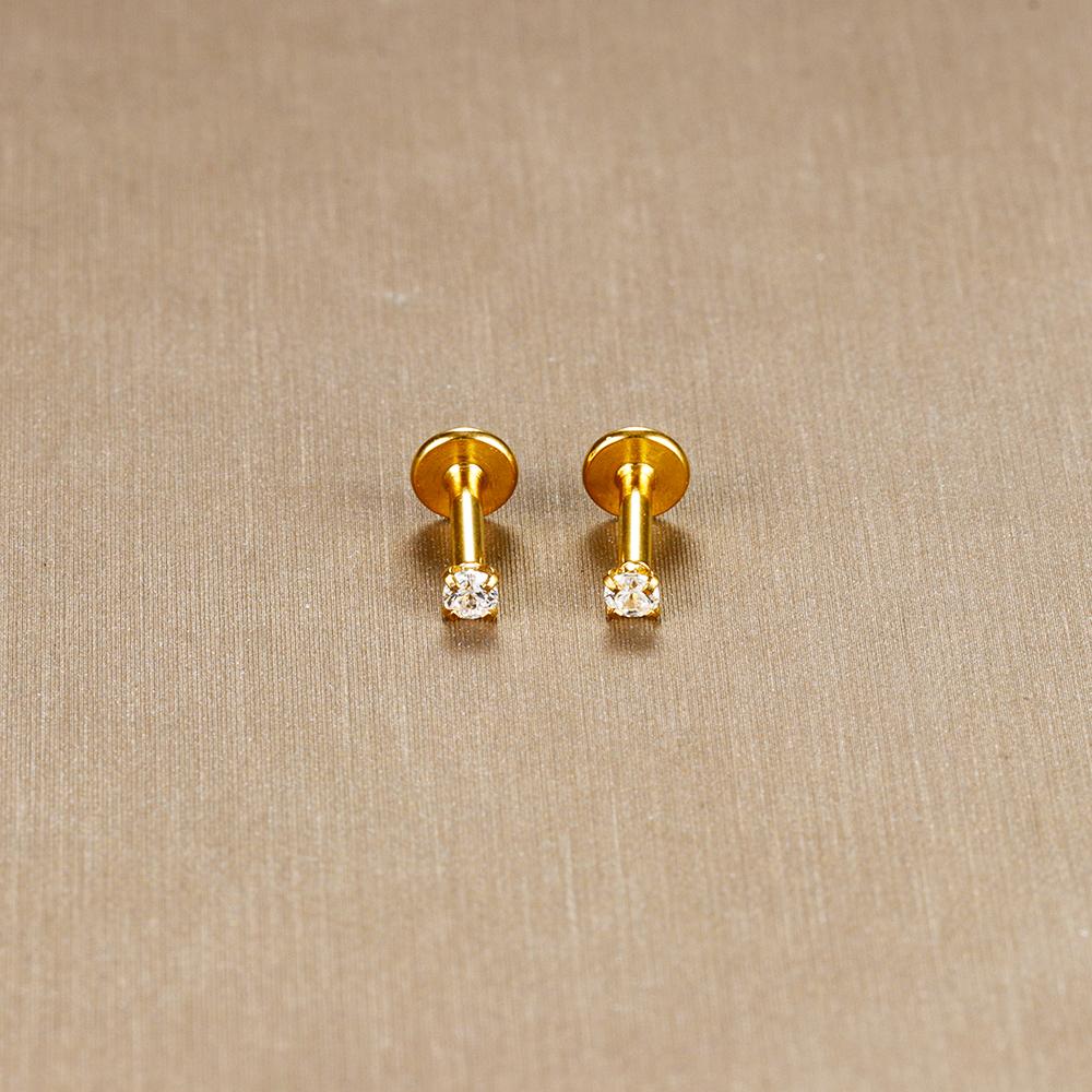 2PC Labret Tragus Stud Earrings 16G Surgical Stainless Steel CZ Crystal Monroe Helix Cartialge Conch Medusa Lip Body Piercing
