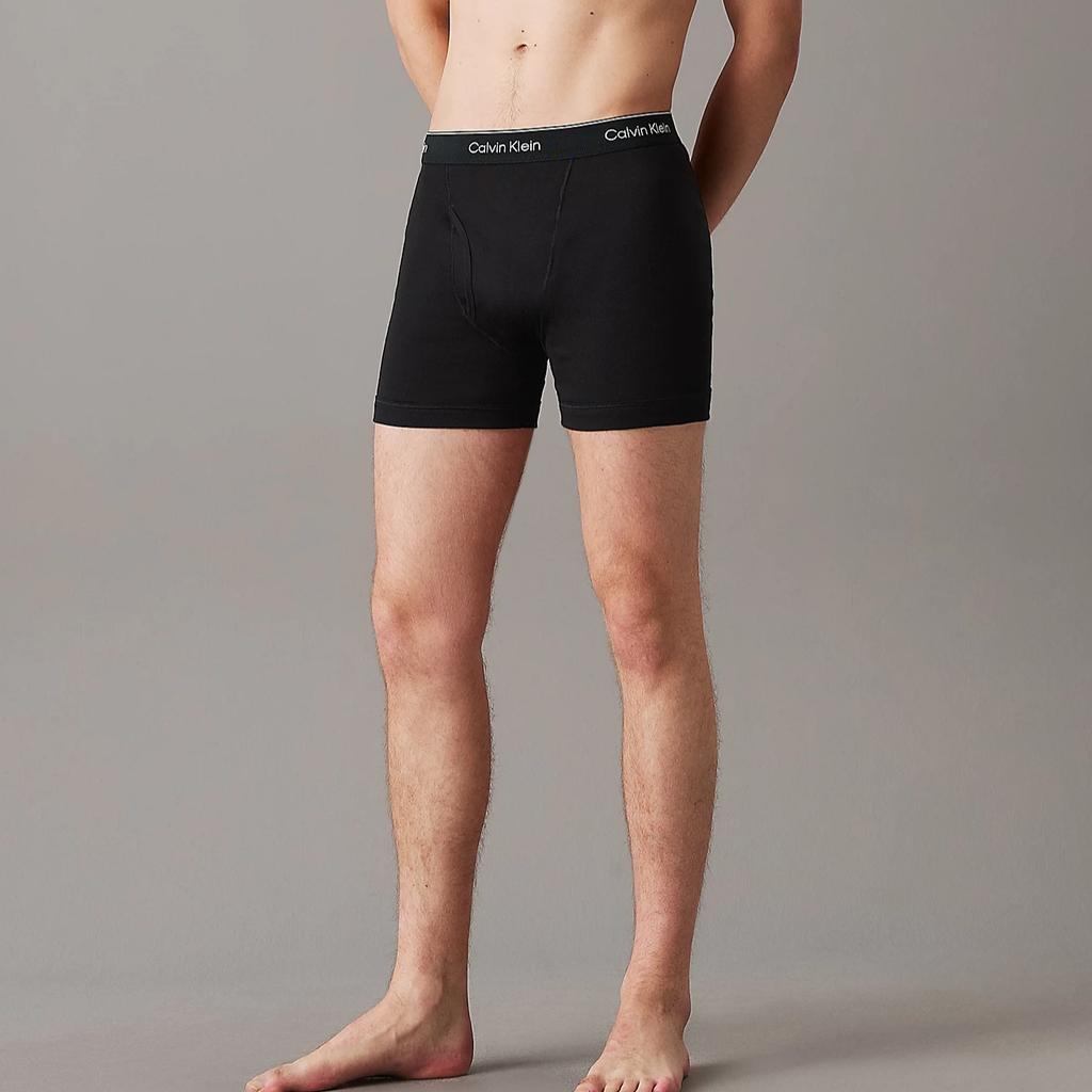 Calvin Klein Letter Waistband Plain Knit Mid-Rise Boxer Briefs 3-Pack Men underwear Black 000NB4003A-001
