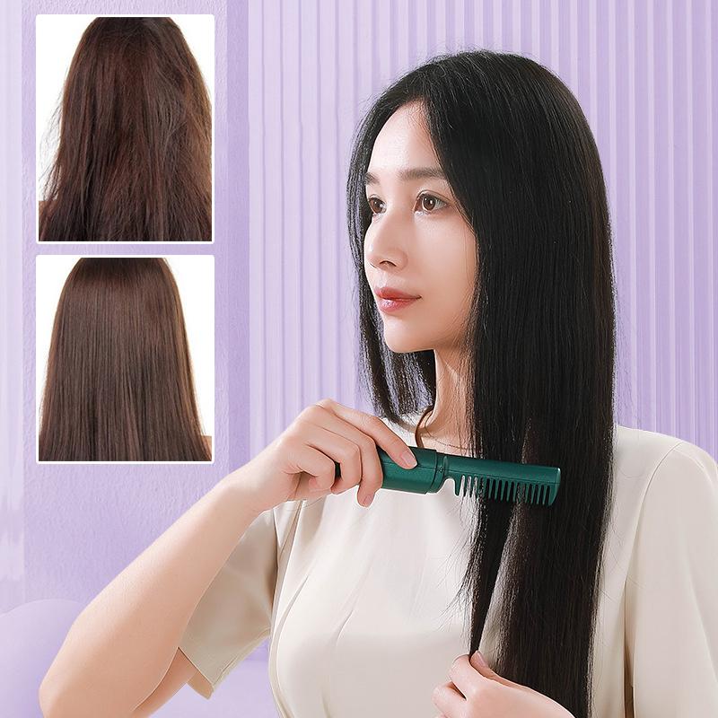 2-in-1 Mini Kabelloser Kamm für Glätteisen Lockenstab Temperatur einstellbar Negativ-Ionen Glättungs-Locken-Styling-Tool