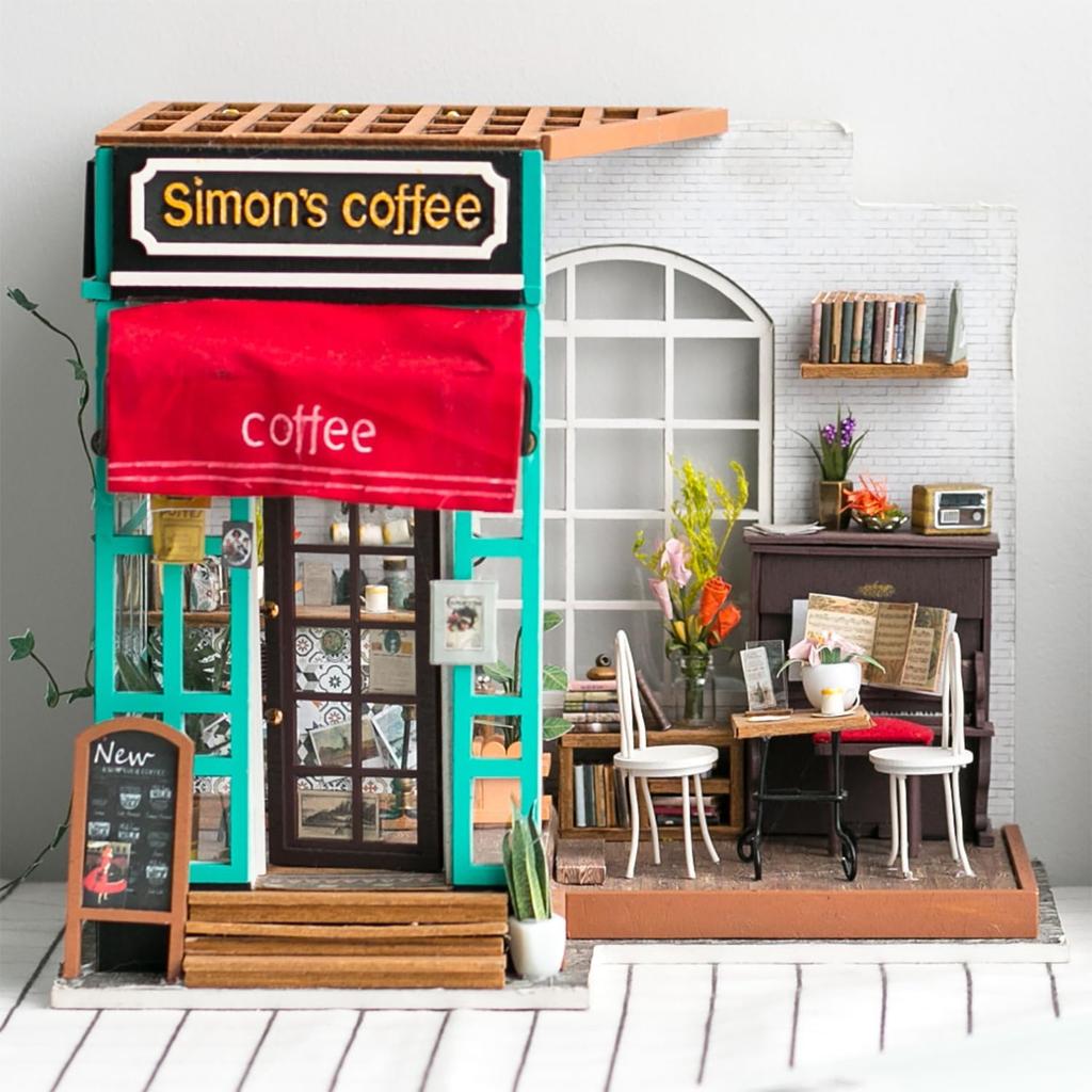 Robotime 1:20 Miniature House Kits Model Building Kits Hobbies Gifts for Women and Men Simon's Coffee Toys
