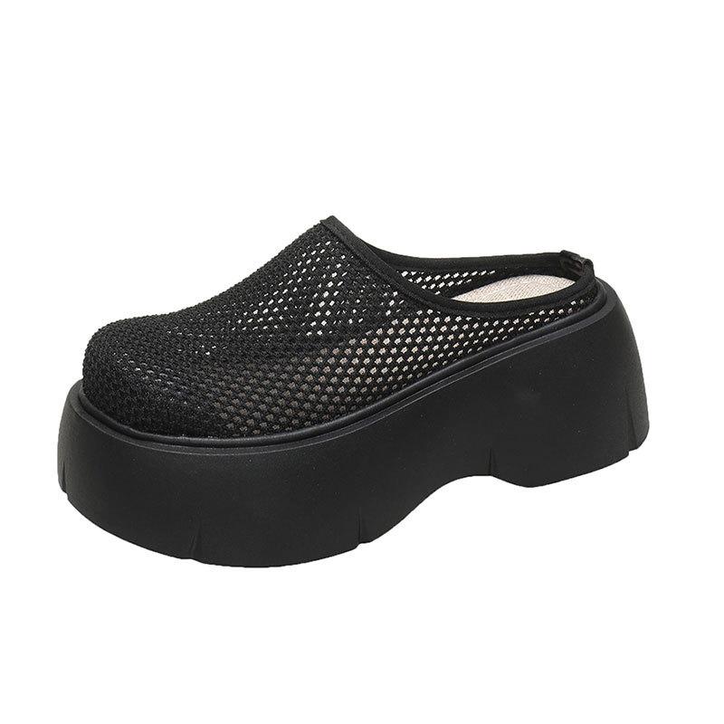 Thick bottom hole bag head slippers women wear 2025 summer mesh breathable new ins Internet celebrity lazy cool slippers