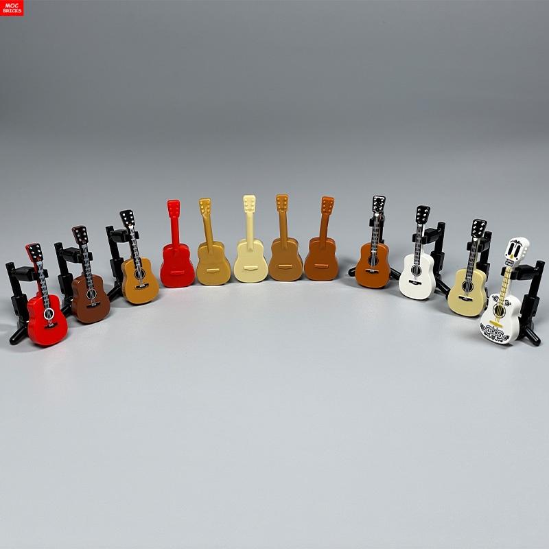 MOC Bricks Guitar Stand 4cm Figure Music Instruments Building Blocks DIY Dolls Toys For Children Gifts