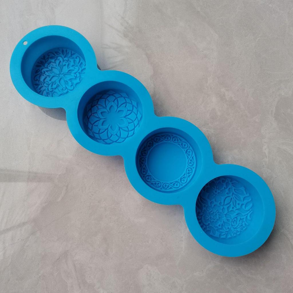 Four-piece Silicone Mold Set: Round Designs for Mooncakes, Soap, and Candles