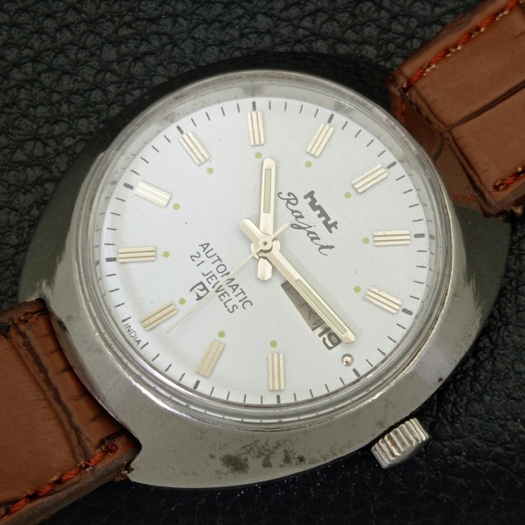 AUTOMATIC HMT RAJAT 6501 INDIAN MENS DAY&DATE WHITE COLOR DIAL WATCH a431901-2 R109-a431901