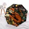 1pc Automatic Open/Close Umbrella with Fox In Flowers Moon Night Design - Auto Umbrella with 8-Rib Sturdy Frame, Compact Trave