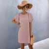 Spring Summer Women's Double-layer Lotus Sleeve O-Neck Short Sleeve Pocket Dress