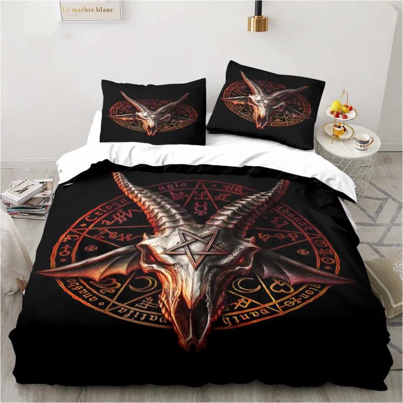 3D Anime Bedding Set Evil-Satan Demon Skull Printed Duvet Cover Set With Pillowcase Bedspread Boy Teens Adult Queen King Size