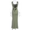 Women European Style Backless Sleeveless Lace Up Slit Slim Long Dress
