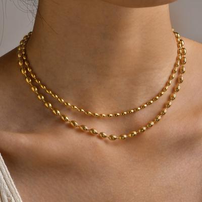Vnox Collane Choker alla Moda con Perline a Forma di Palla da Rugby per Donne Ragazze Regali Gioielli, Collare in Acciaio Inossidabile Color Oro PVD 18K